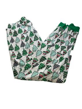 PJ Place Christmas Trees Sleep Pants - White with Green - Large